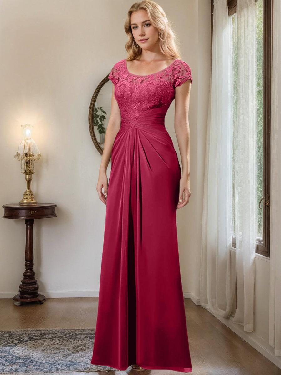 Floor Length Chiffon Mother Of The Bride Dress With Lace Ruffles Sheath