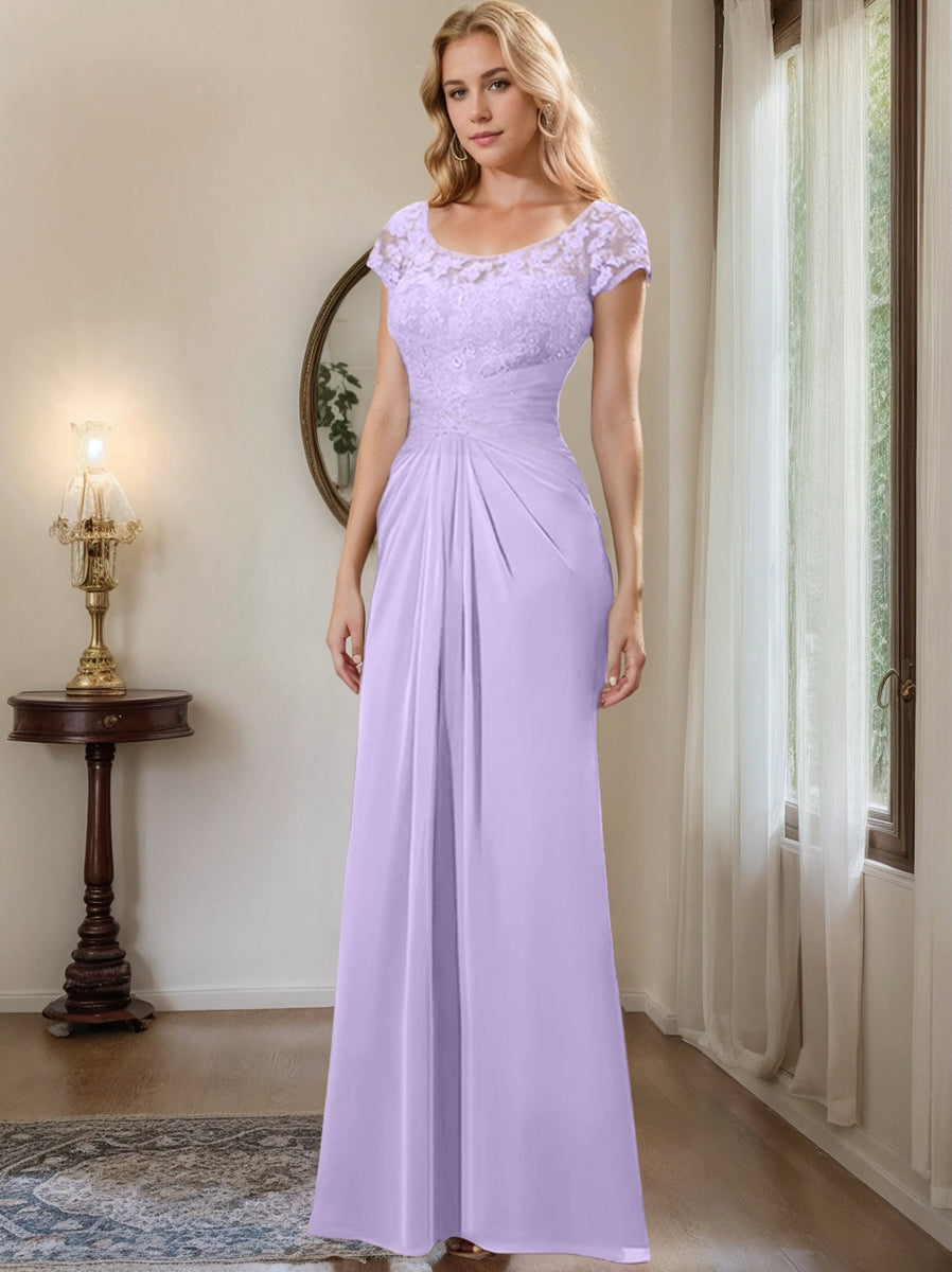 Floor Length Chiffon Mother Of The Bride Dress With Lace Ruffles Sheath