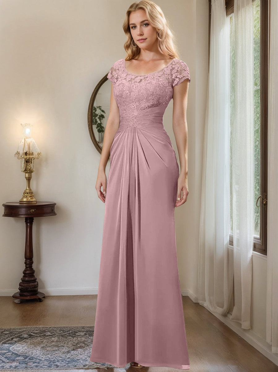 Floor Length Chiffon Mother Of The Bride Dress With Lace Ruffles Sheath