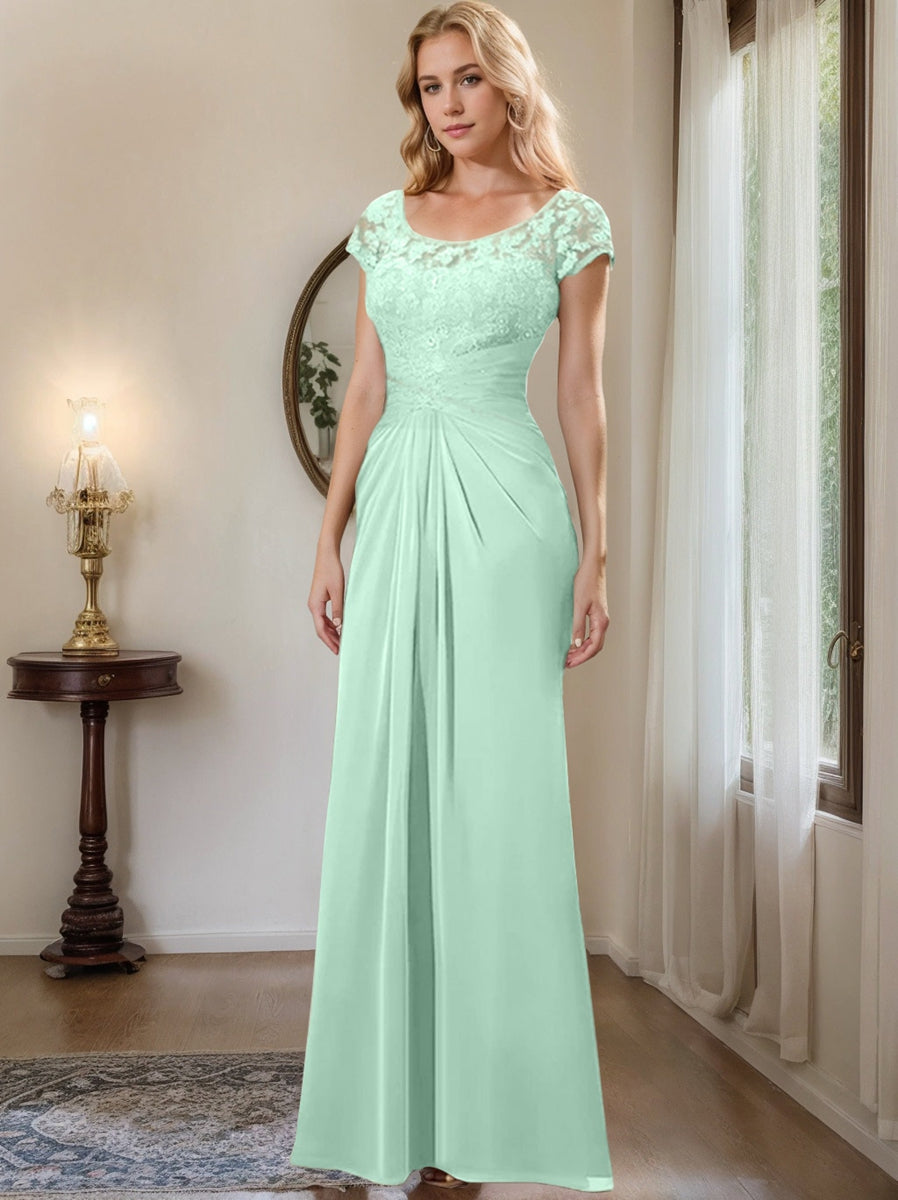 Floor Length Chiffon Mother Of The Bride Dress With Lace Ruffles Sheath