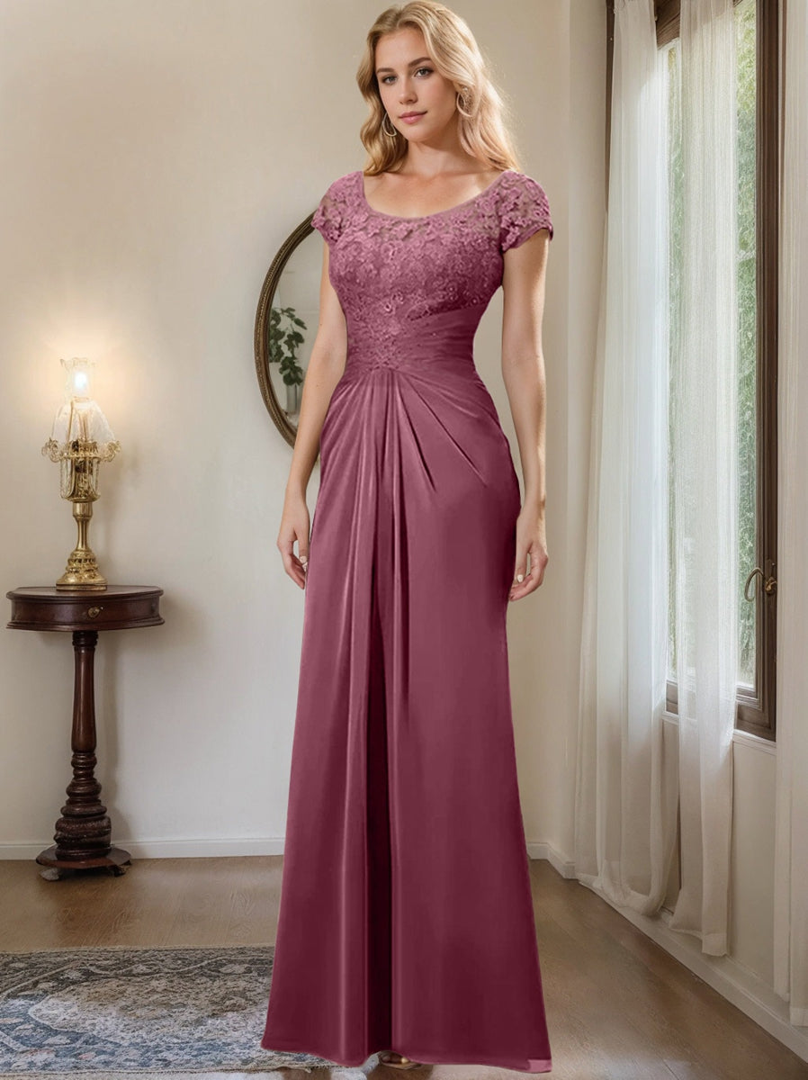 Floor Length Chiffon Mother Of The Bride Dress With Lace Ruffles Sheath