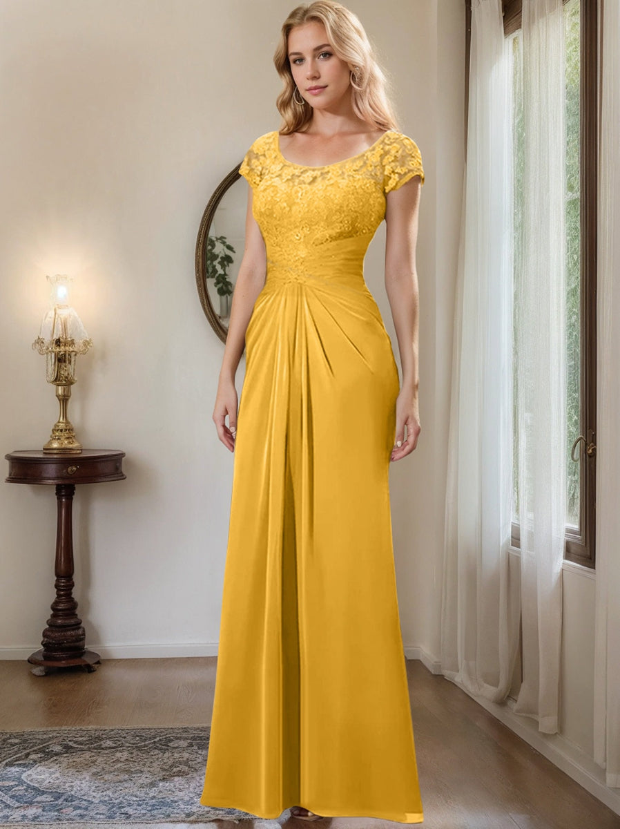 Floor Length Chiffon Mother Of The Bride Dress With Lace Ruffles Sheath