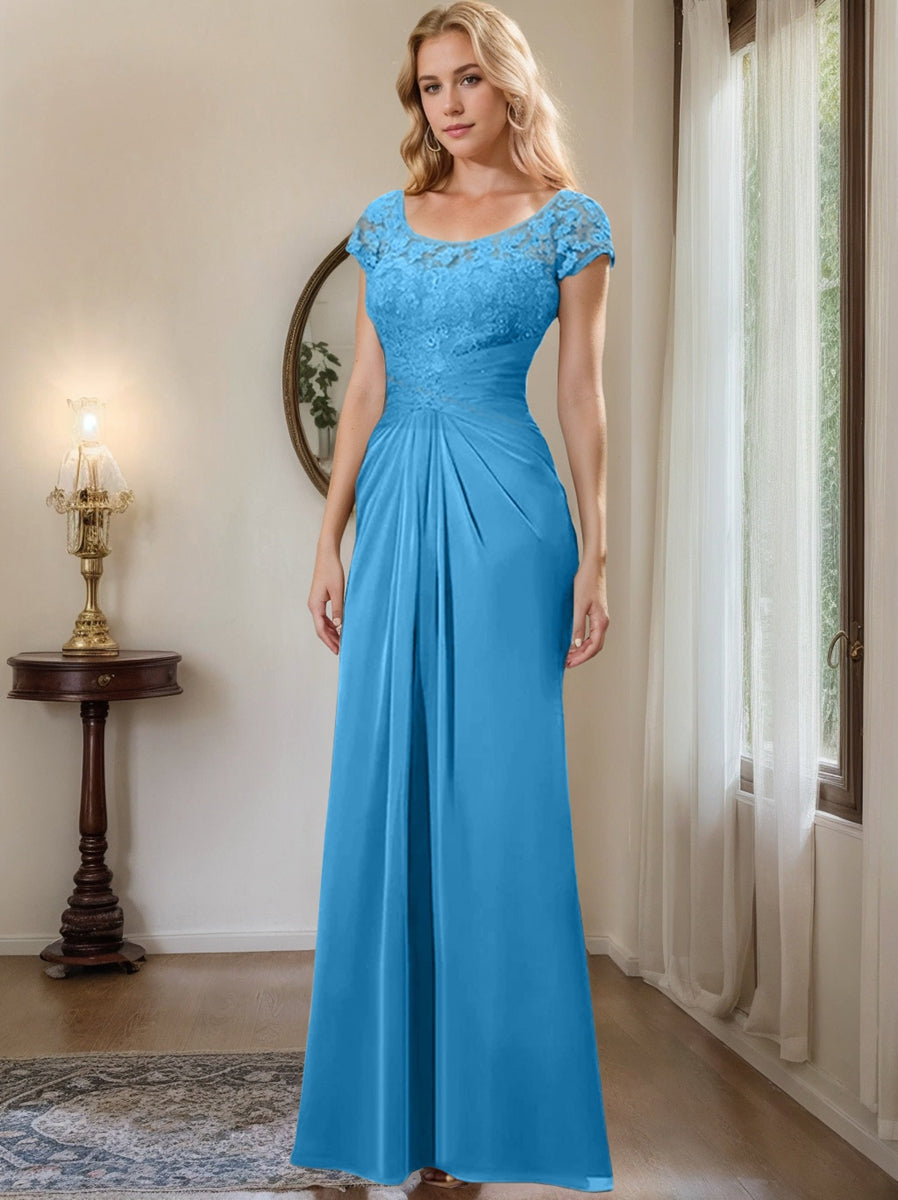 Floor Length Chiffon Mother Of The Bride Dress With Lace Ruffles Sheath