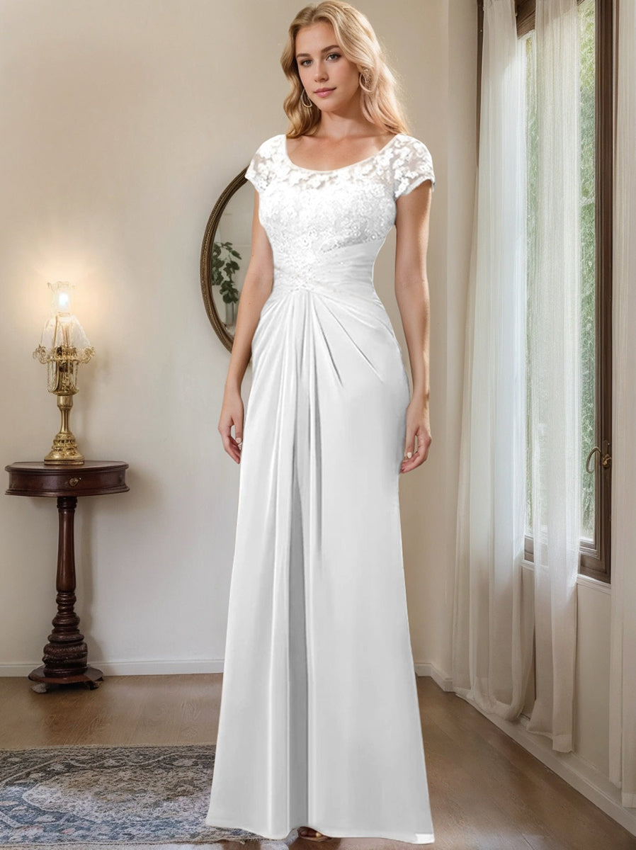 Floor Length Chiffon Mother Of The Bride Dress With Lace Ruffles Sheath