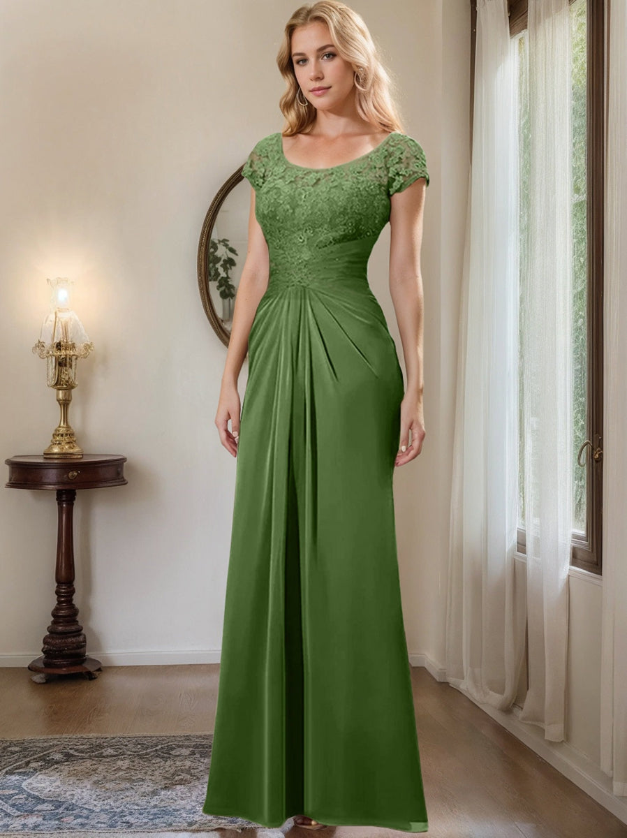 Floor Length Chiffon Mother Of The Bride Dress With Lace Ruffles Sheath