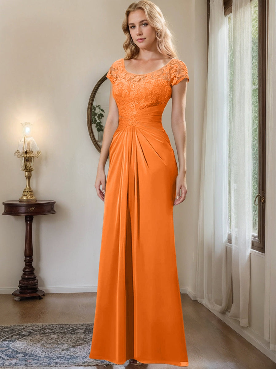 Floor Length Chiffon Mother Of The Bride Dress With Lace Ruffles Sheath