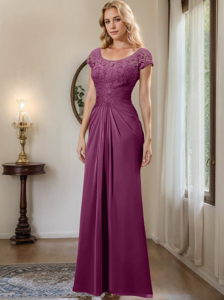 Floor Length Chiffon Mother Of The Bride Dress With Lace Ruffles Sheath
