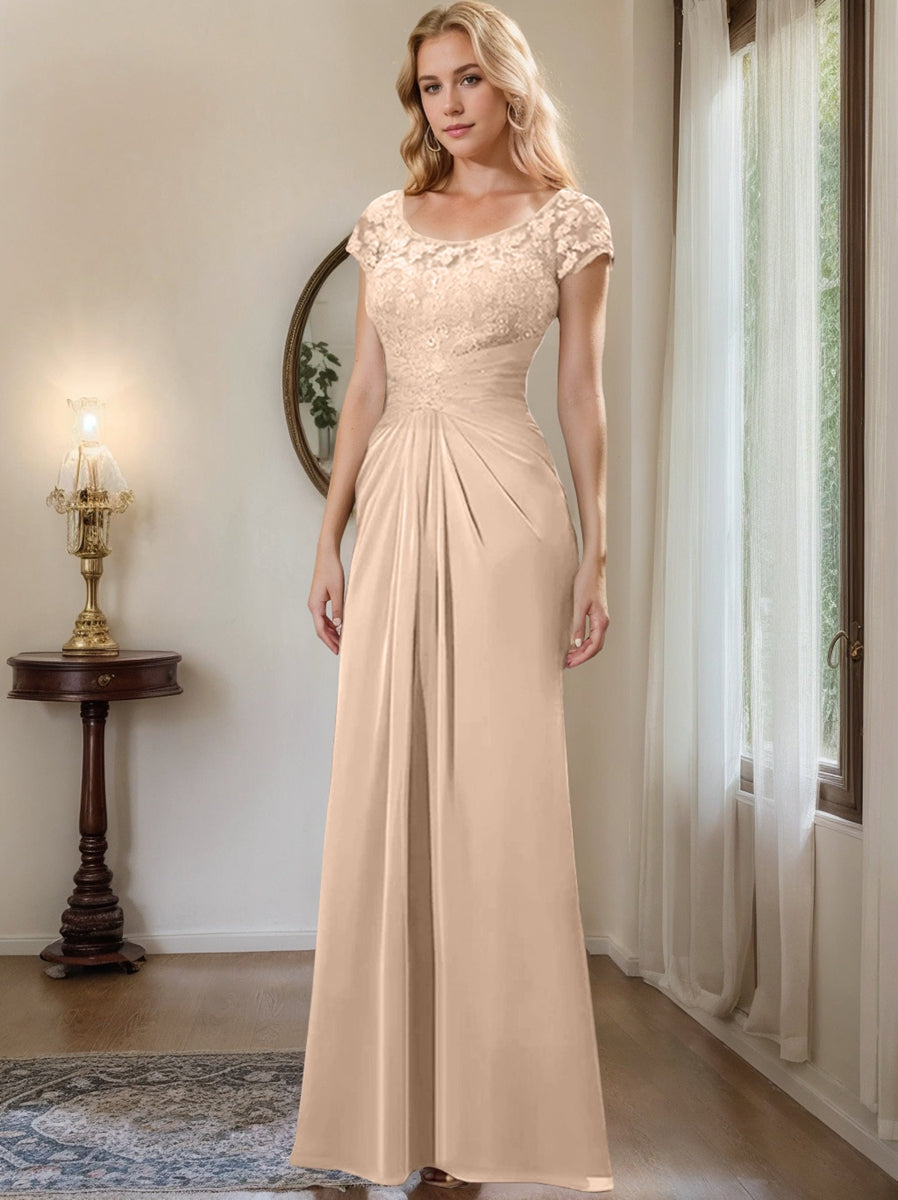Floor Length Chiffon Mother Of The Bride Dress With Lace Ruffles Sheath