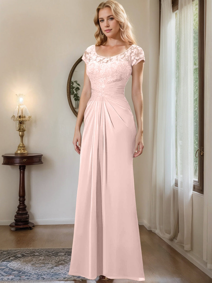 Floor Length Chiffon Mother Of The Bride Dress With Lace Ruffles Sheath