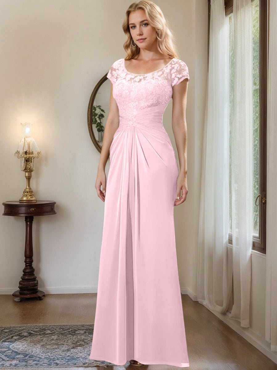 Floor Length Chiffon Mother Of The Bride Dress With Lace Ruffles Sheath