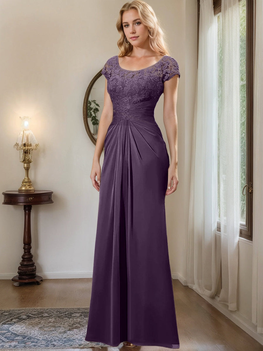 Floor Length Chiffon Mother Of The Bride Dress With Lace Ruffles Sheath