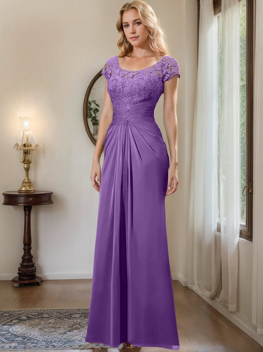 Floor Length Chiffon Mother Of The Bride Dress With Lace Ruffles Sheath