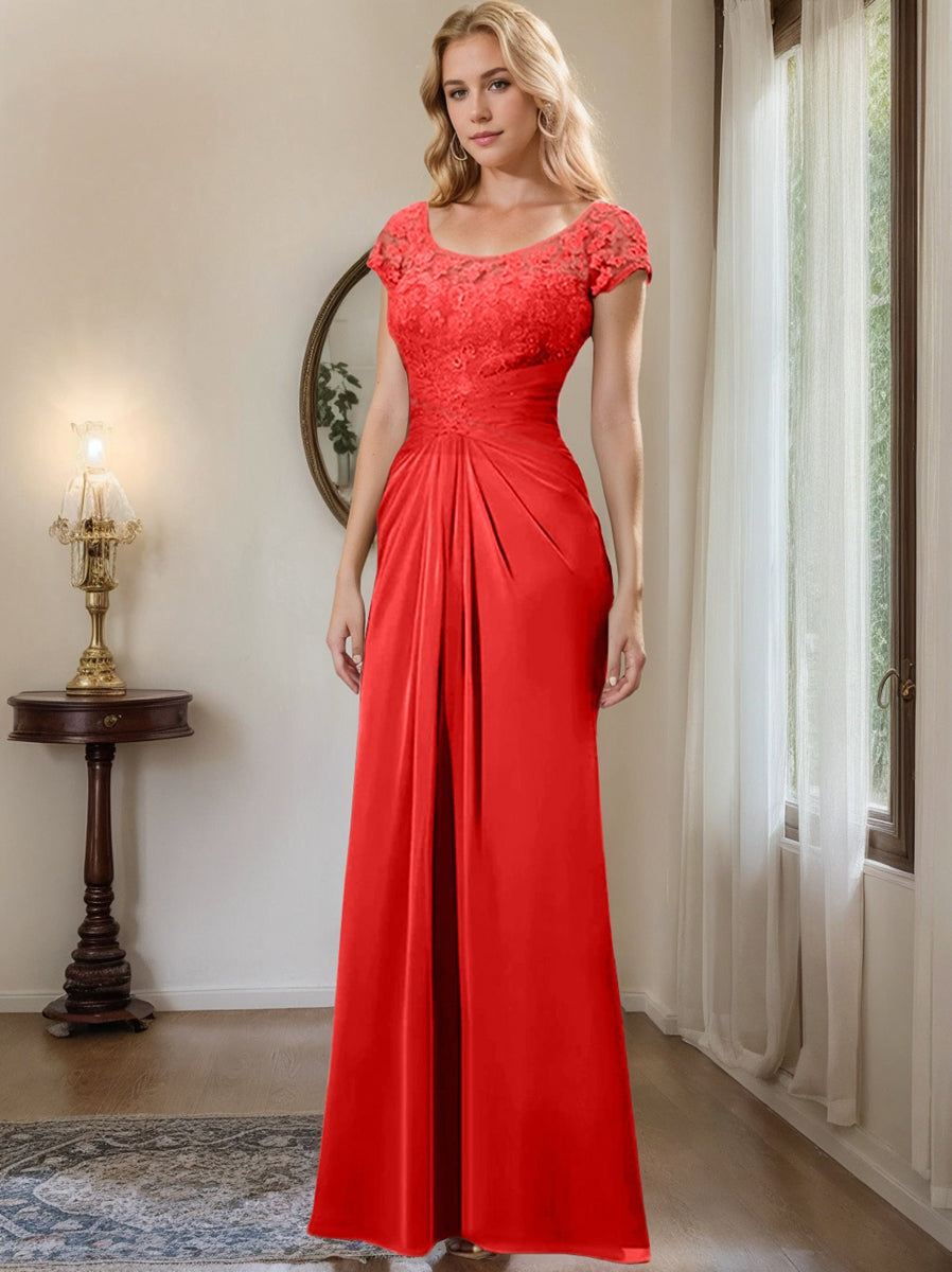 Floor Length Chiffon Mother Of The Bride Dress With Lace Ruffles Sheath