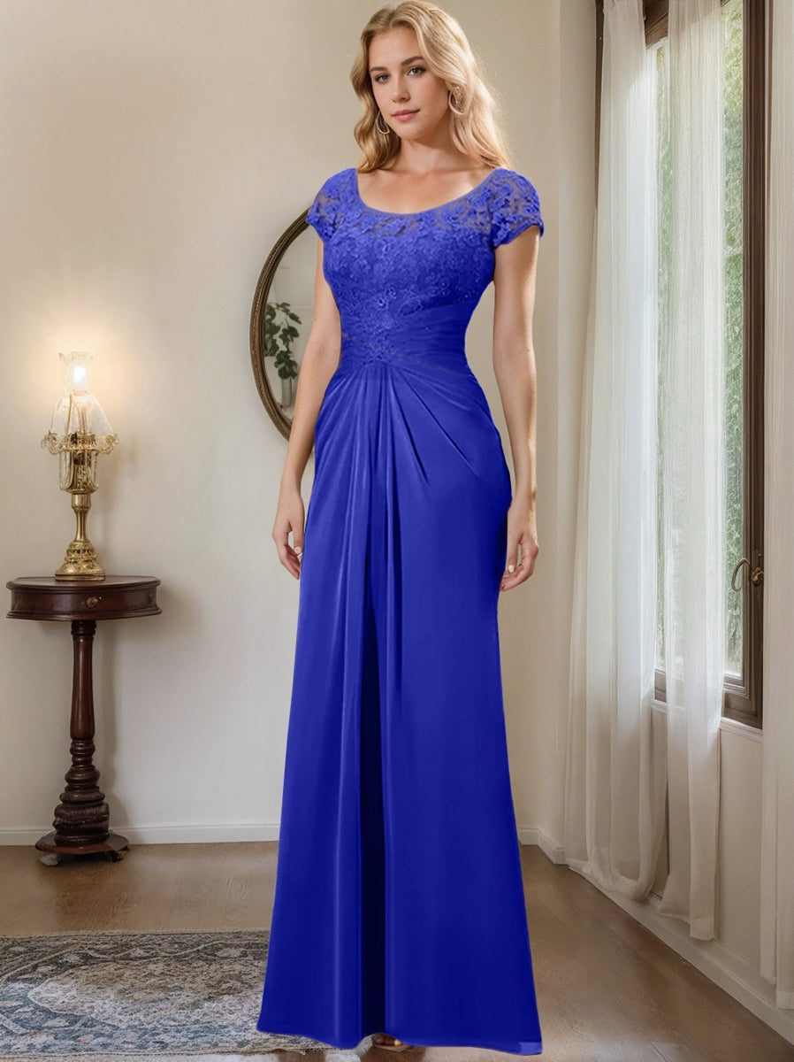 Floor Length Chiffon Mother Of The Bride Dress With Lace Ruffles Sheath