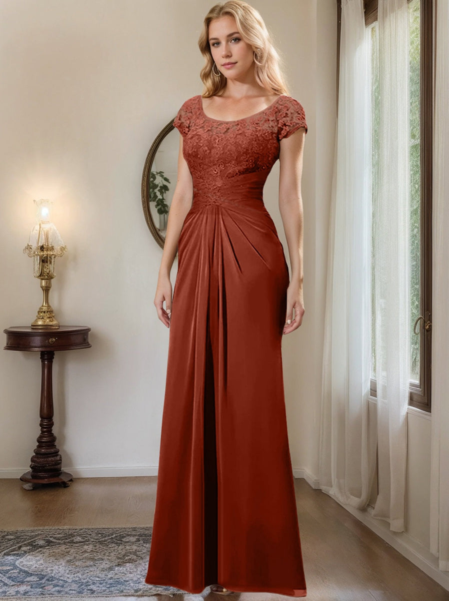 Floor Length Chiffon Mother Of The Bride Dress With Lace Ruffles Sheath