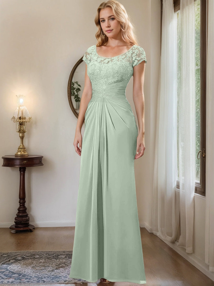 Floor Length Chiffon Mother Of The Bride Dress With Lace Ruffles Sheath
