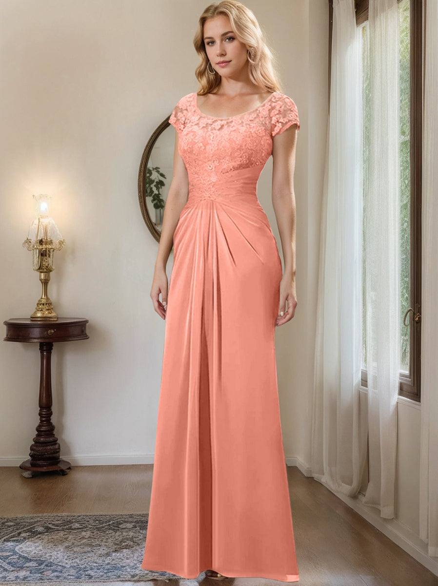 Floor Length Chiffon Mother Of The Bride Dress With Lace Ruffles Sheath