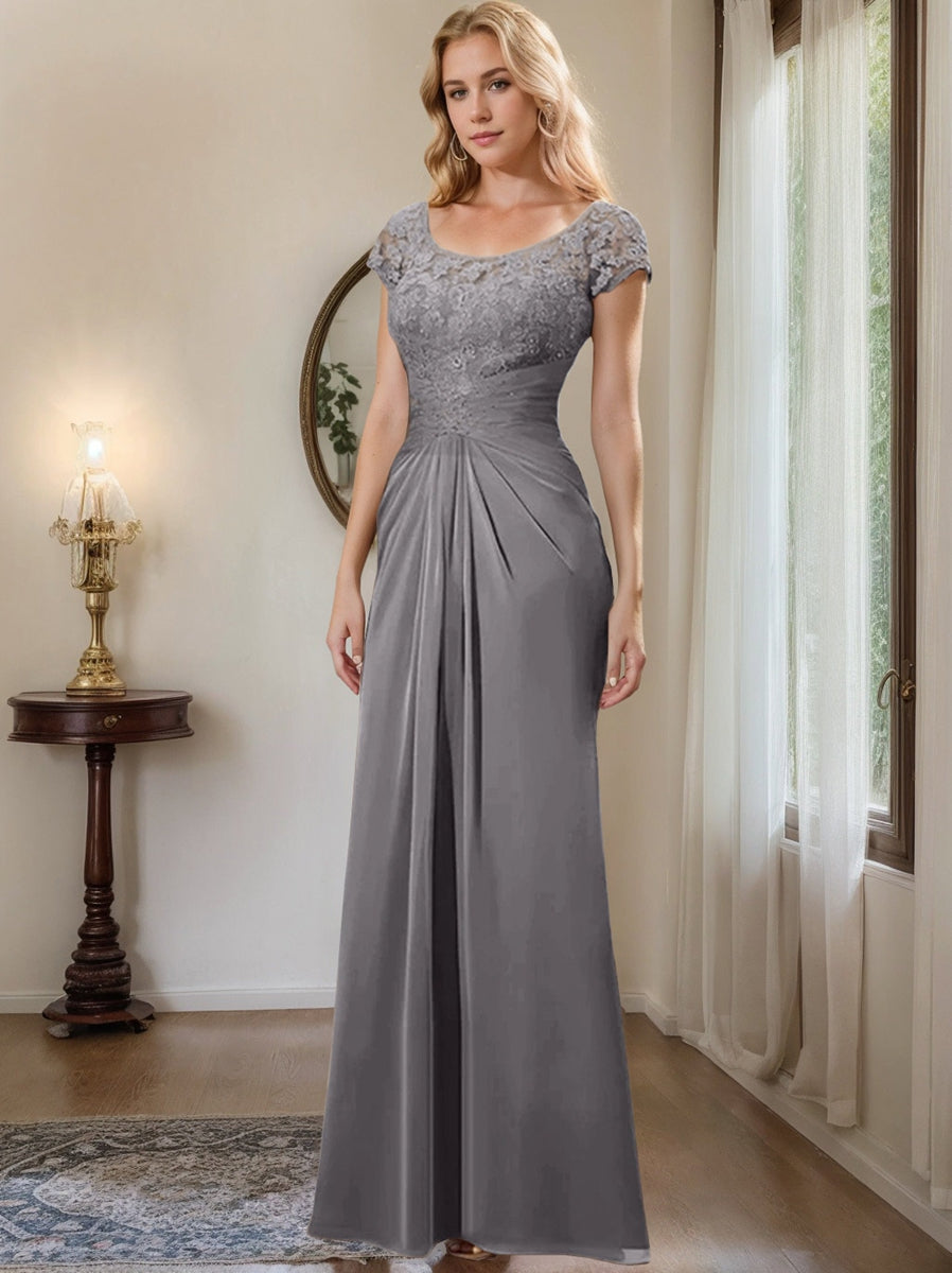 Floor Length Chiffon Mother Of The Bride Dress With Lace Ruffles Sheath