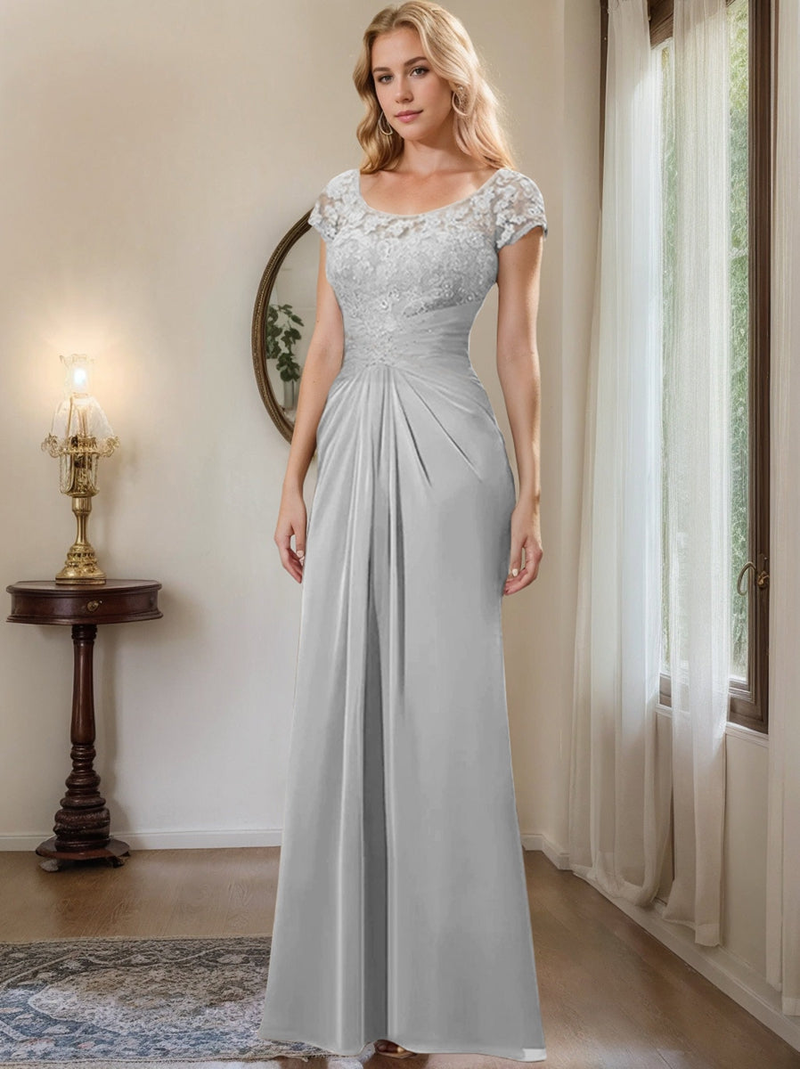 Floor Length Chiffon Mother Of The Bride Dress With Lace Ruffles Sheath