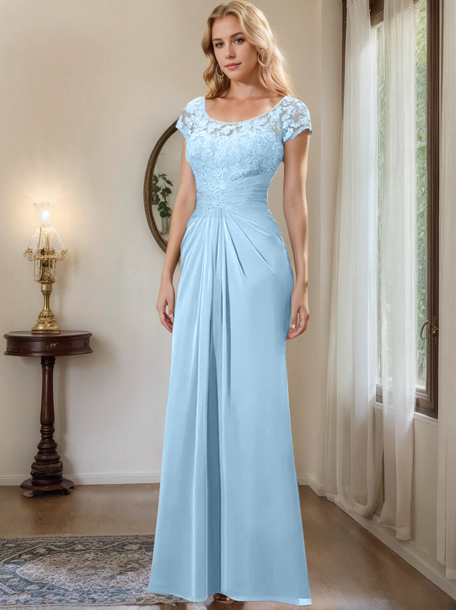 Floor Length Chiffon Mother Of The Bride Dress With Lace Ruffles Sheath