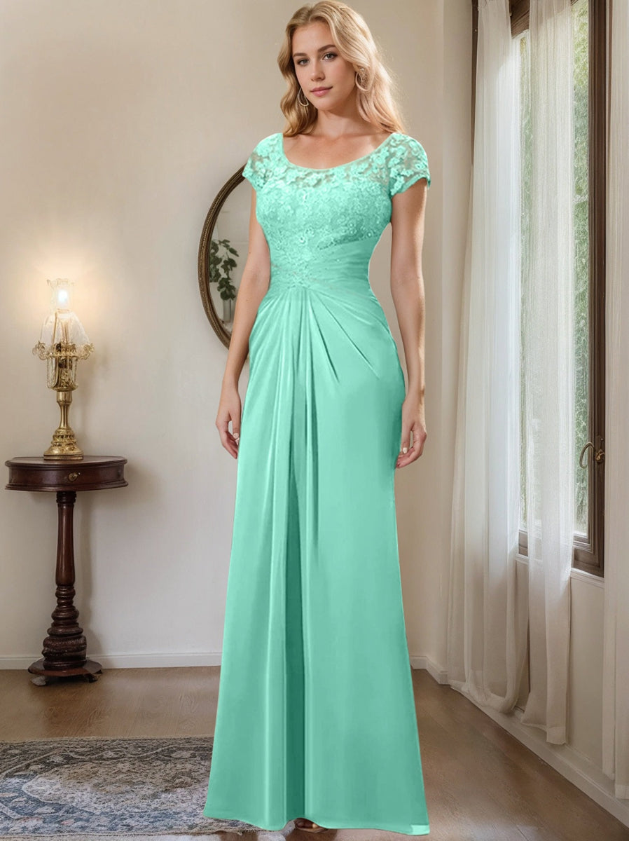 Floor Length Chiffon Mother Of The Bride Dress With Lace Ruffles Sheath