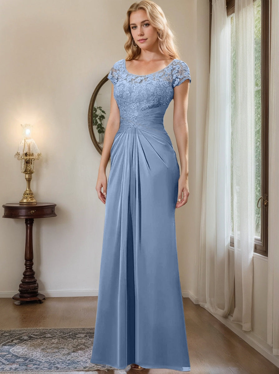 Floor Length Chiffon Mother Of The Bride Dress With Lace Ruffles Sheath