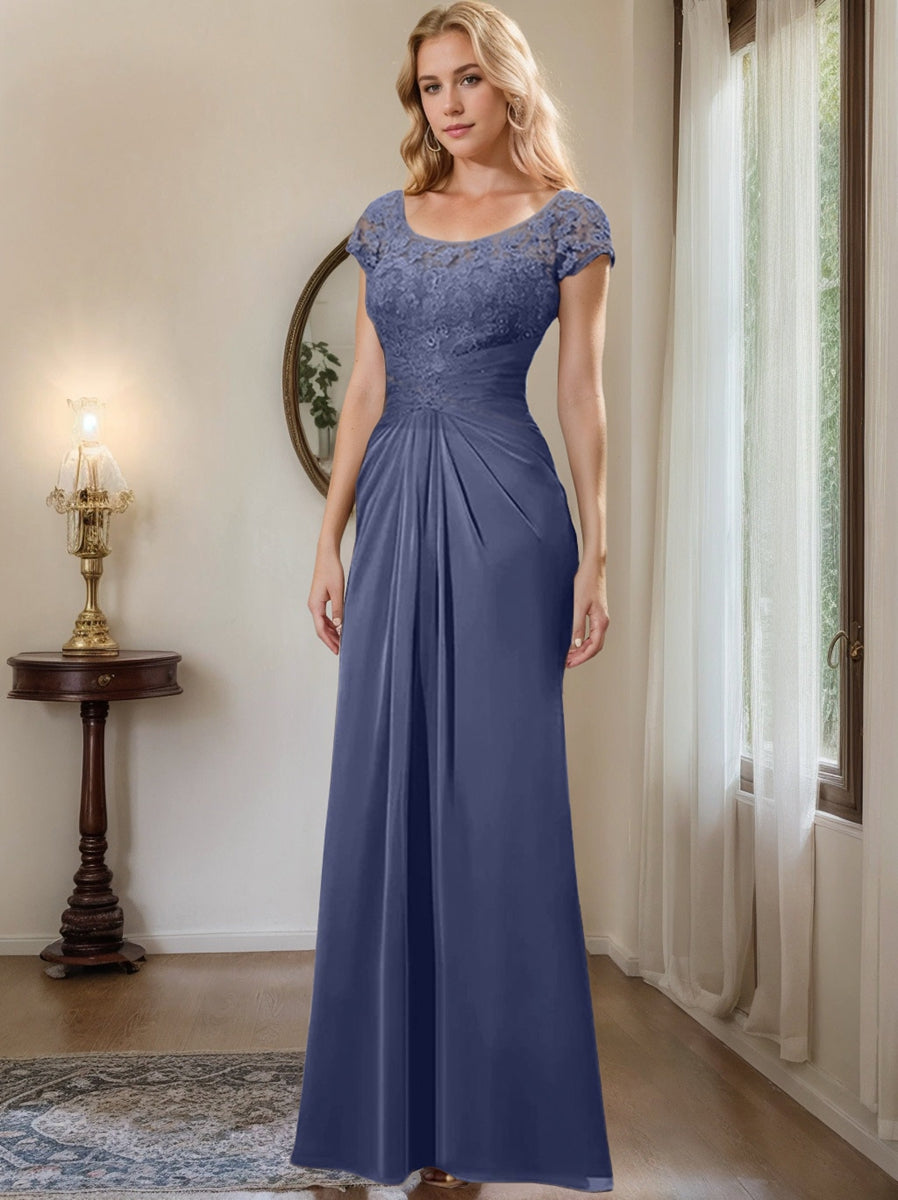 Floor Length Chiffon Mother Of The Bride Dress With Lace Ruffles Sheath