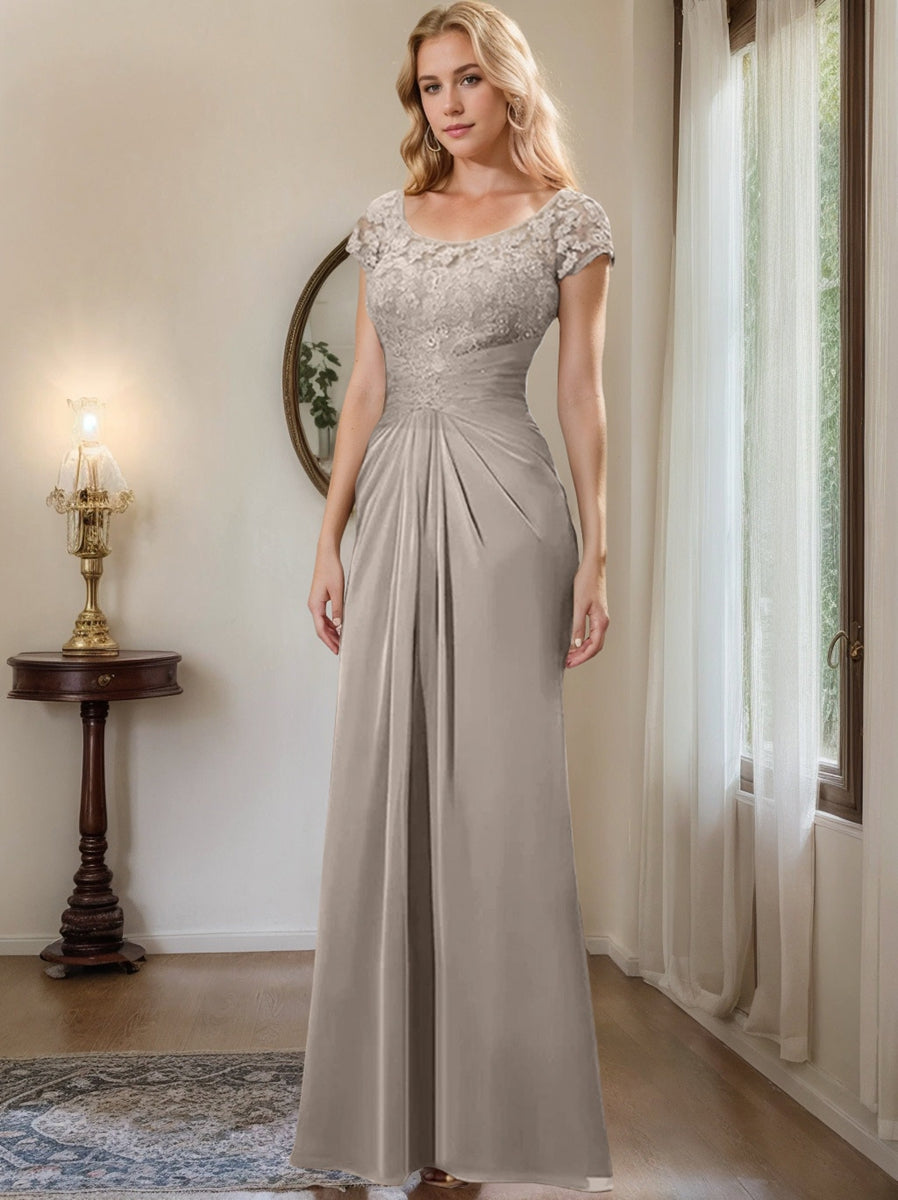 Floor Length Chiffon Mother Of The Bride Dress With Lace Ruffles Sheath