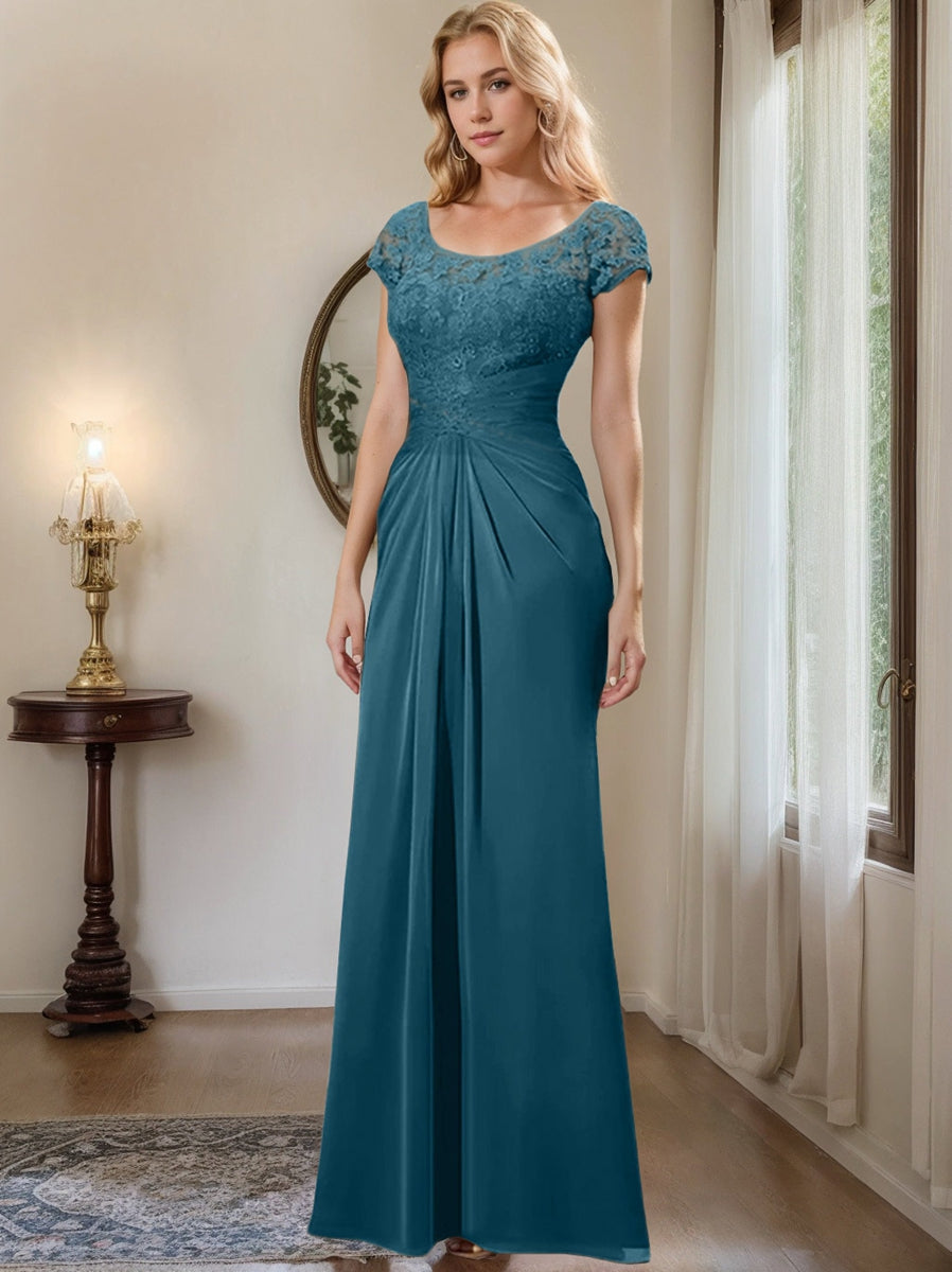 Floor Length Chiffon Mother Of The Bride Dress With Lace Ruffles Sheath