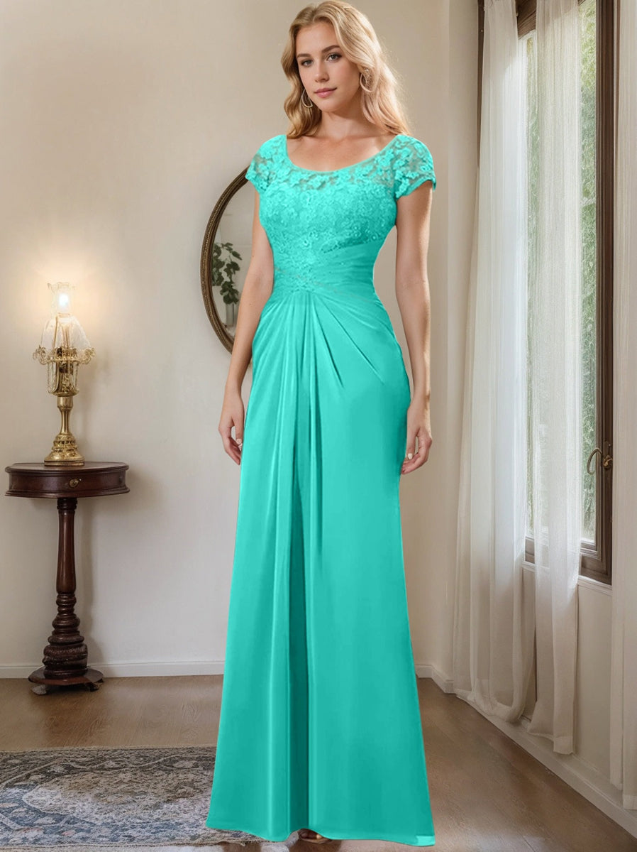 Floor Length Chiffon Mother Of The Bride Dress With Lace Ruffles Sheath