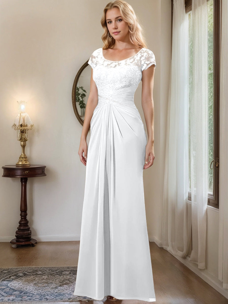 Floor Length Chiffon Mother Of The Bride Dress With Lace Ruffles Sheath