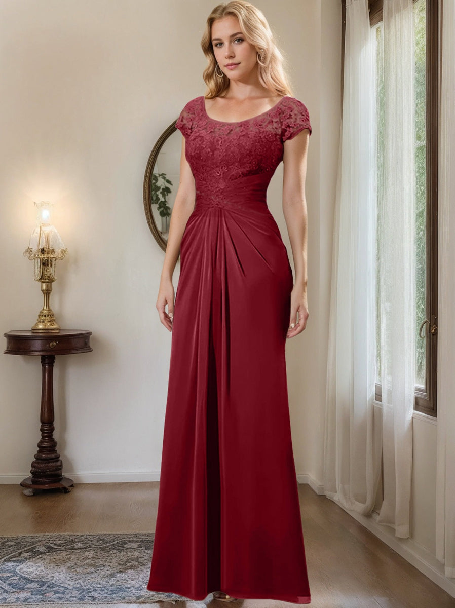 Floor Length Chiffon Mother Of The Bride Dress With Lace Ruffles Sheath