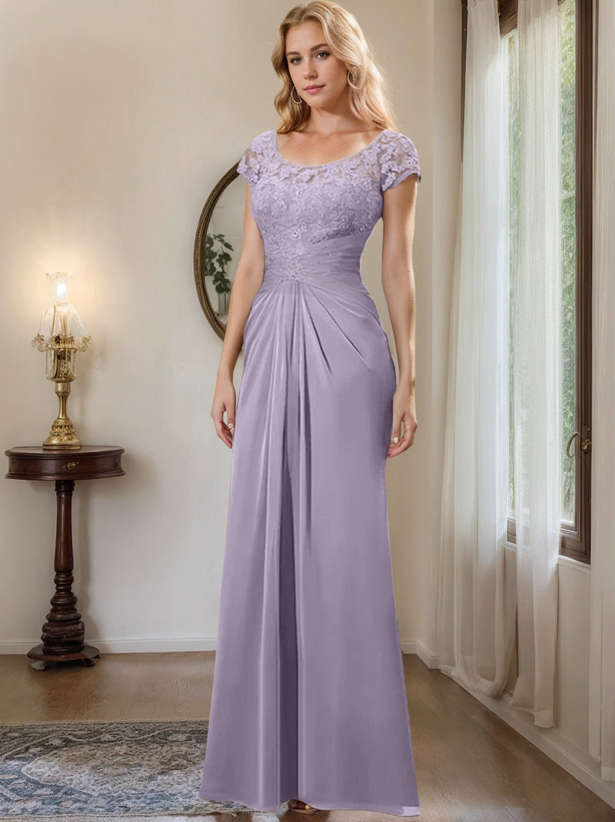 Floor Length Chiffon Mother Of The Bride Dress With Lace Ruffles Sheath