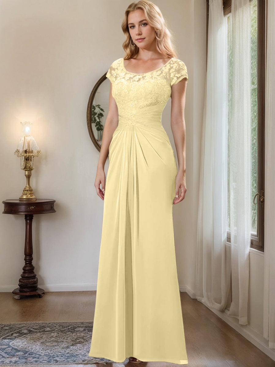 Floor Length Chiffon Mother Of The Bride Dress With Lace Ruffles Sheath