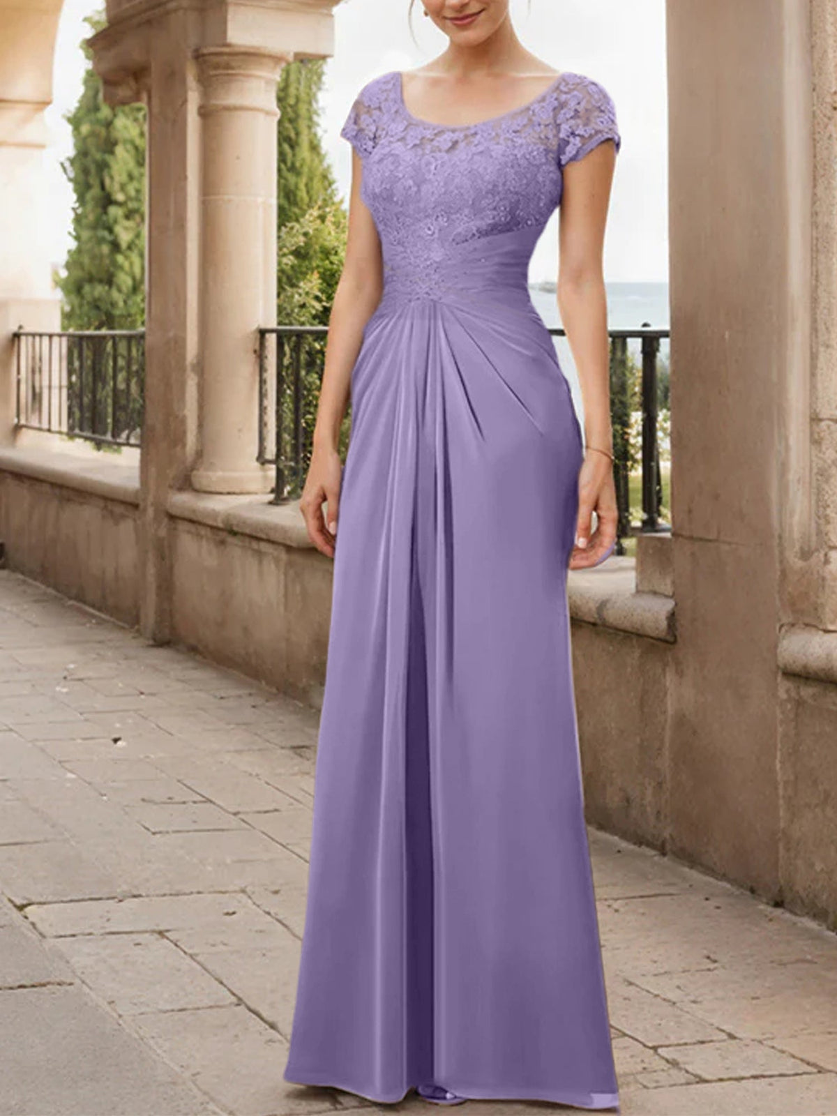 Floor Length Chiffon Mother Of The Bride Dress With Lace Ruffles Sheath