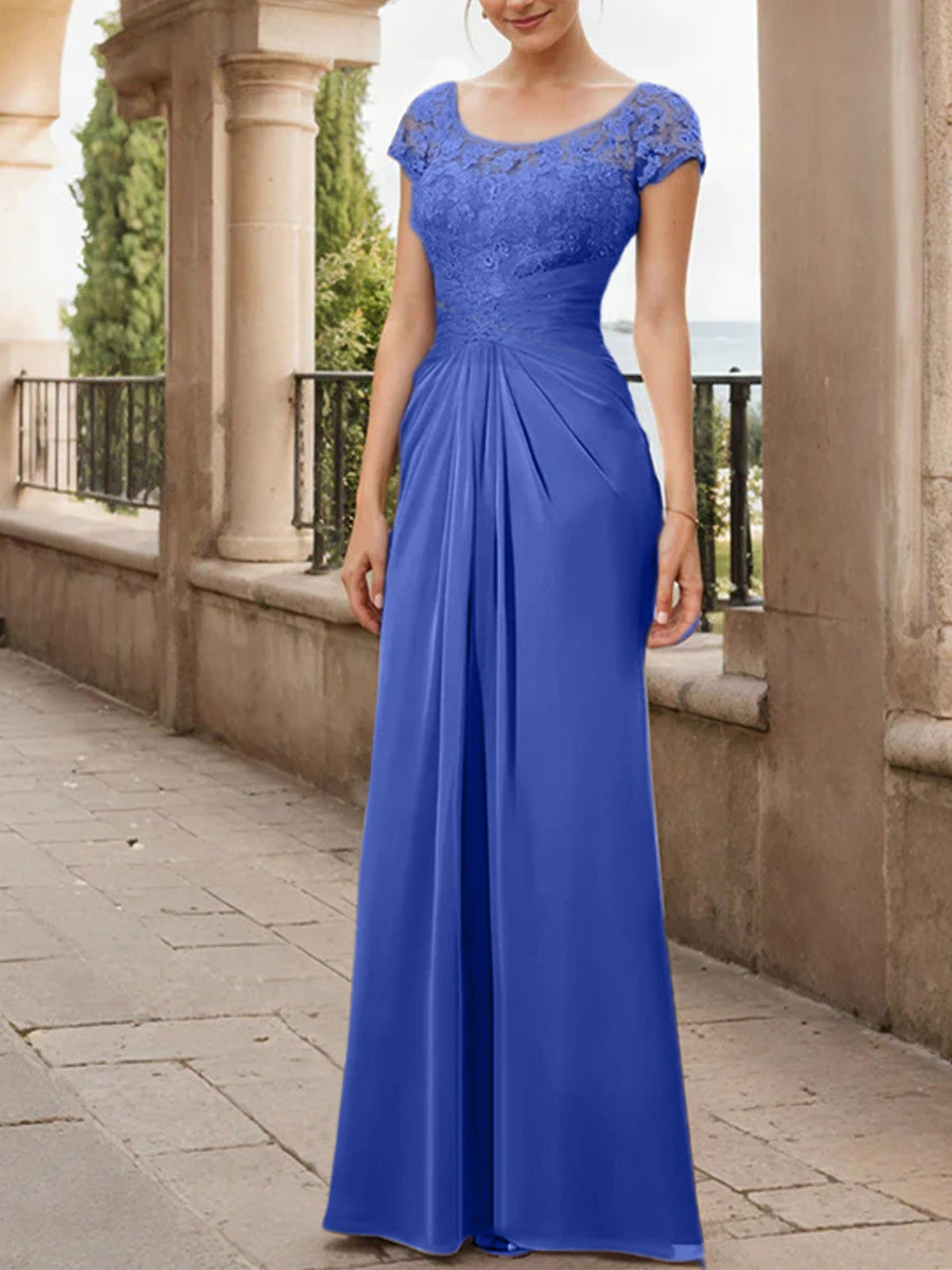 Floor Length Chiffon Mother Of The Bride Dress With Lace Ruffles Sheath