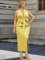 Plus Size Tea Length Mother of the Bride Halter Dress Bowknot