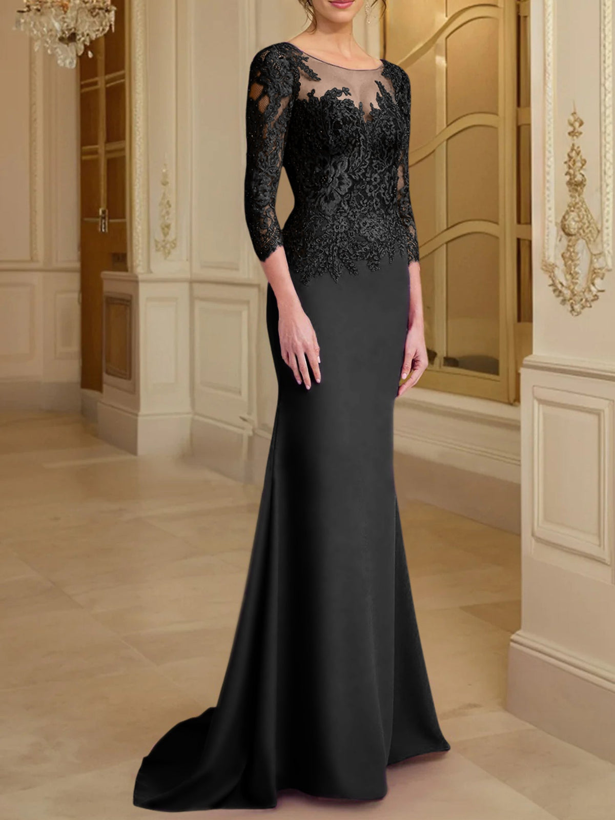 Long Sleeve Lace Mother Of The Bride Dresses In Trumpet Silhouette