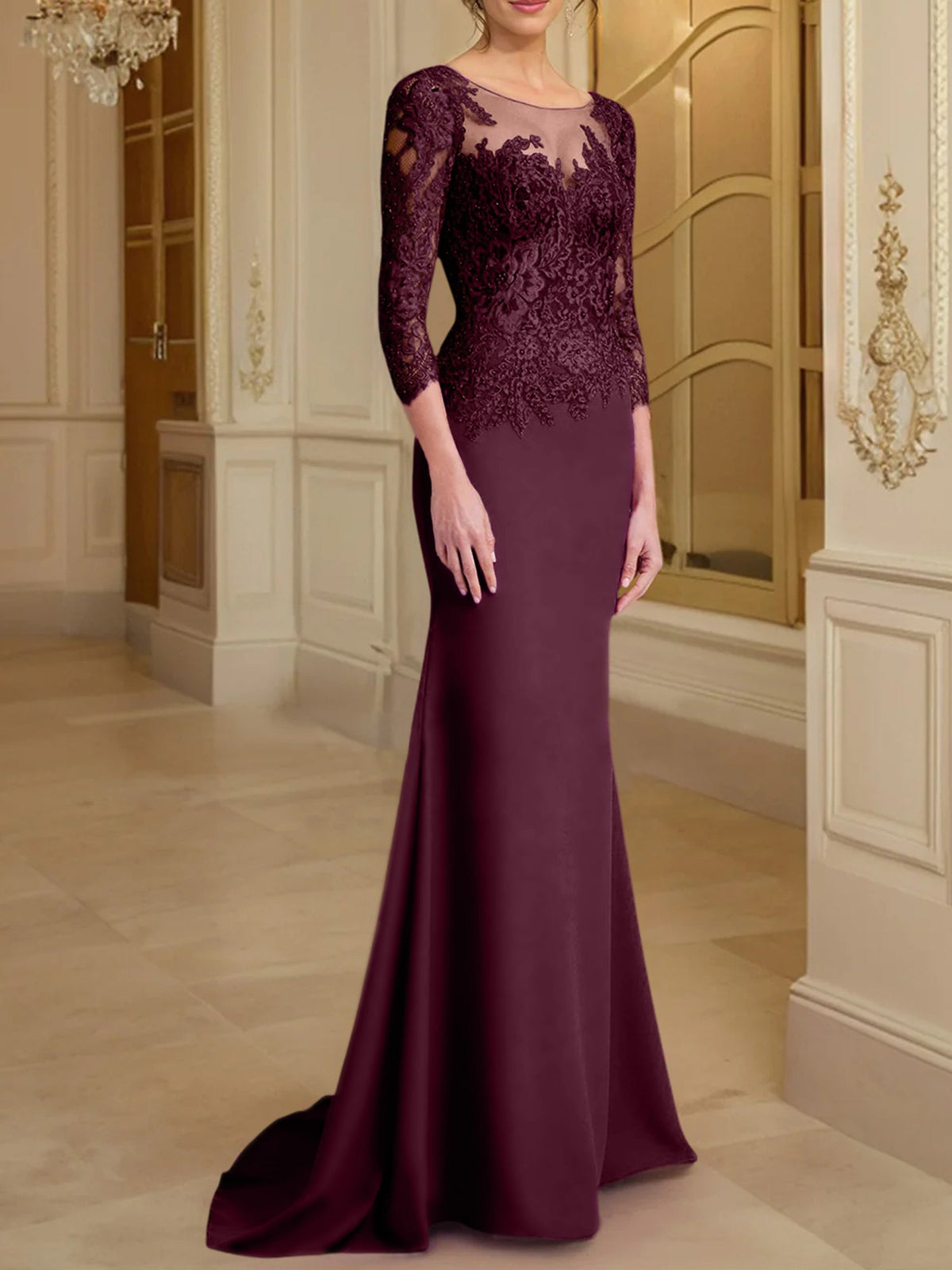 Long Sleeve Lace Mother Of The Bride Dresses In Trumpet Silhouette