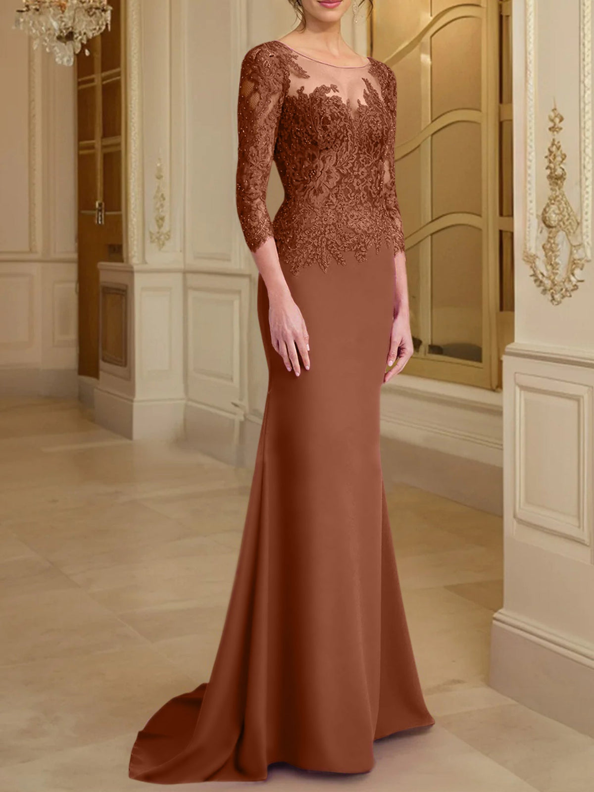 Long Sleeve Lace Mother Of The Bride Dresses In Trumpet Silhouette