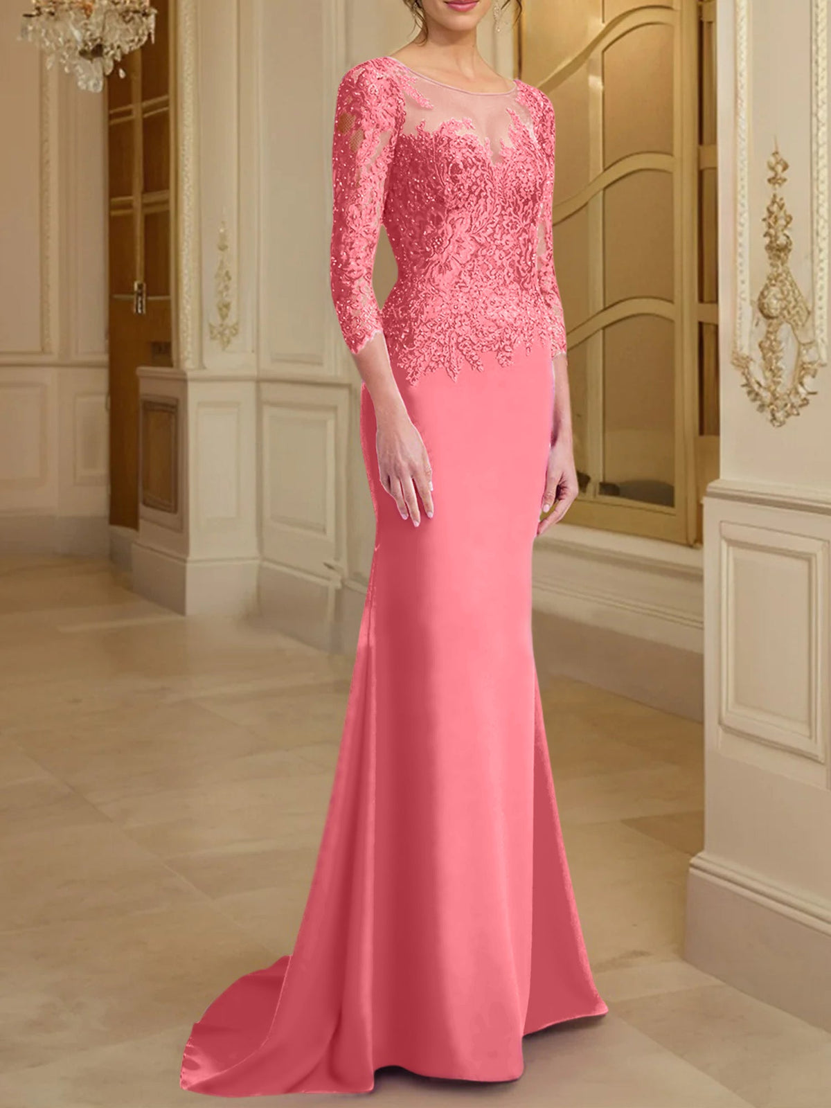 Long Sleeve Lace Mother Of The Bride Dresses In Trumpet Silhouette