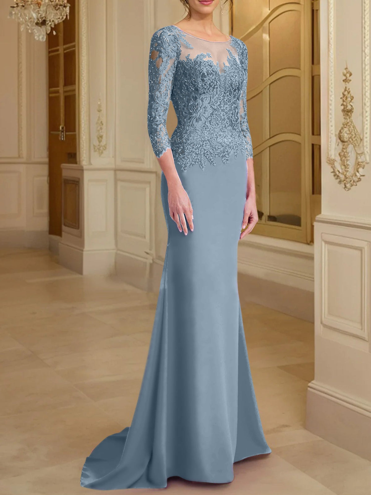 Long Sleeve Lace Mother Of The Bride Dresses In Trumpet Silhouette