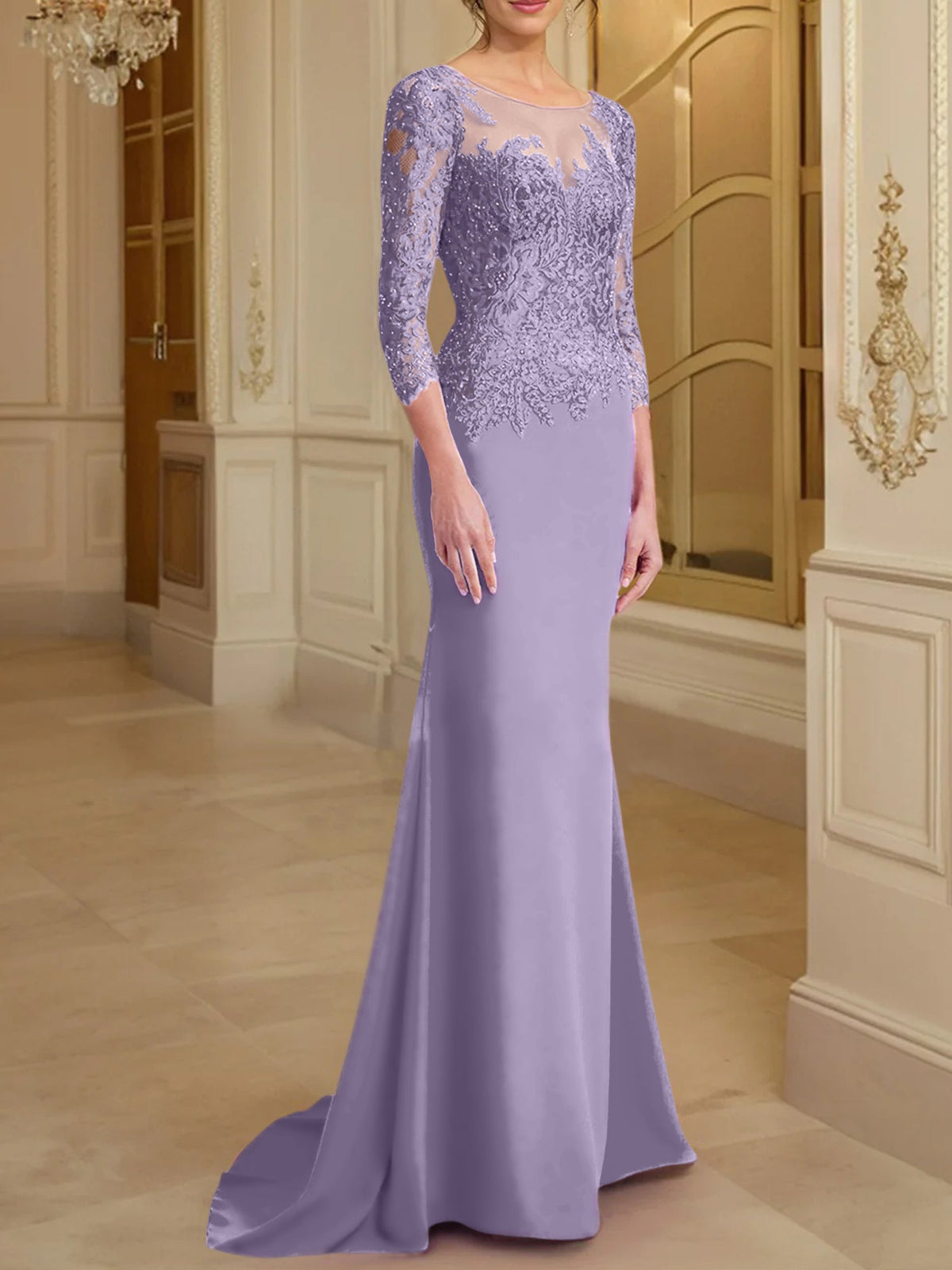 Long Sleeve Lace Mother Of The Bride Dresses In Trumpet Silhouette