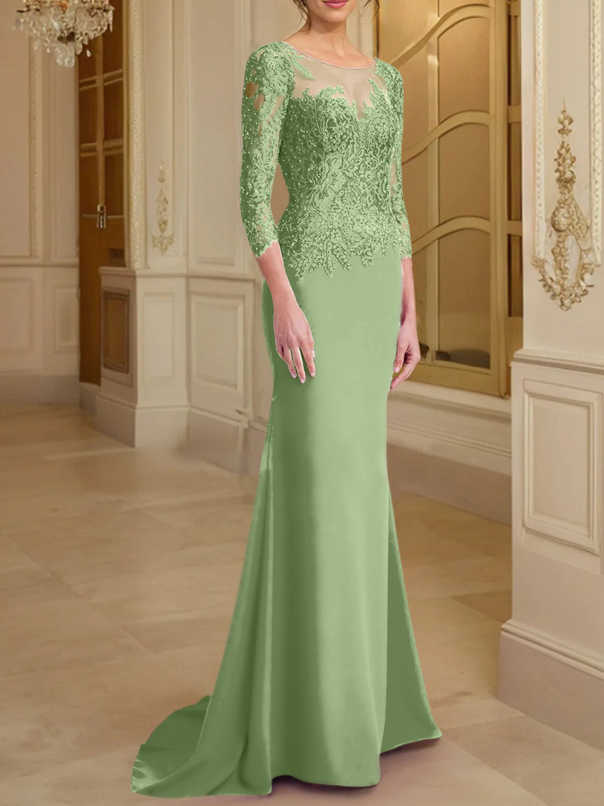 Long Sleeve Lace Mother Of The Bride Dresses In Trumpet Silhouette