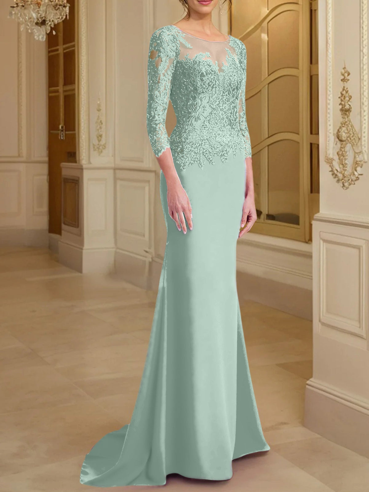 Long Sleeve Lace Mother Of The Bride Dresses In Trumpet Silhouette