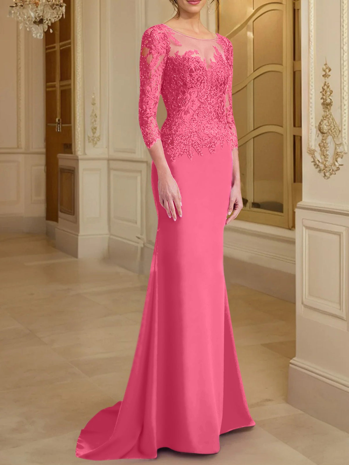Long Sleeve Lace Mother Of The Bride Dresses In Trumpet Silhouette