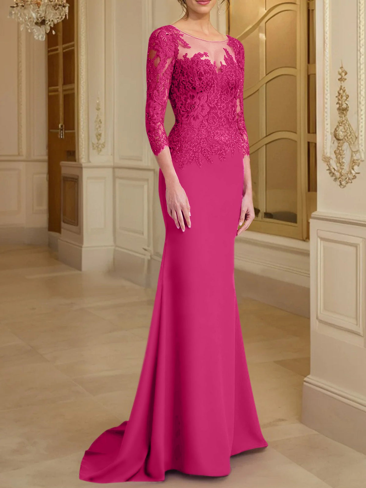 Long Sleeve Lace Mother Of The Bride Dresses In Trumpet Silhouette