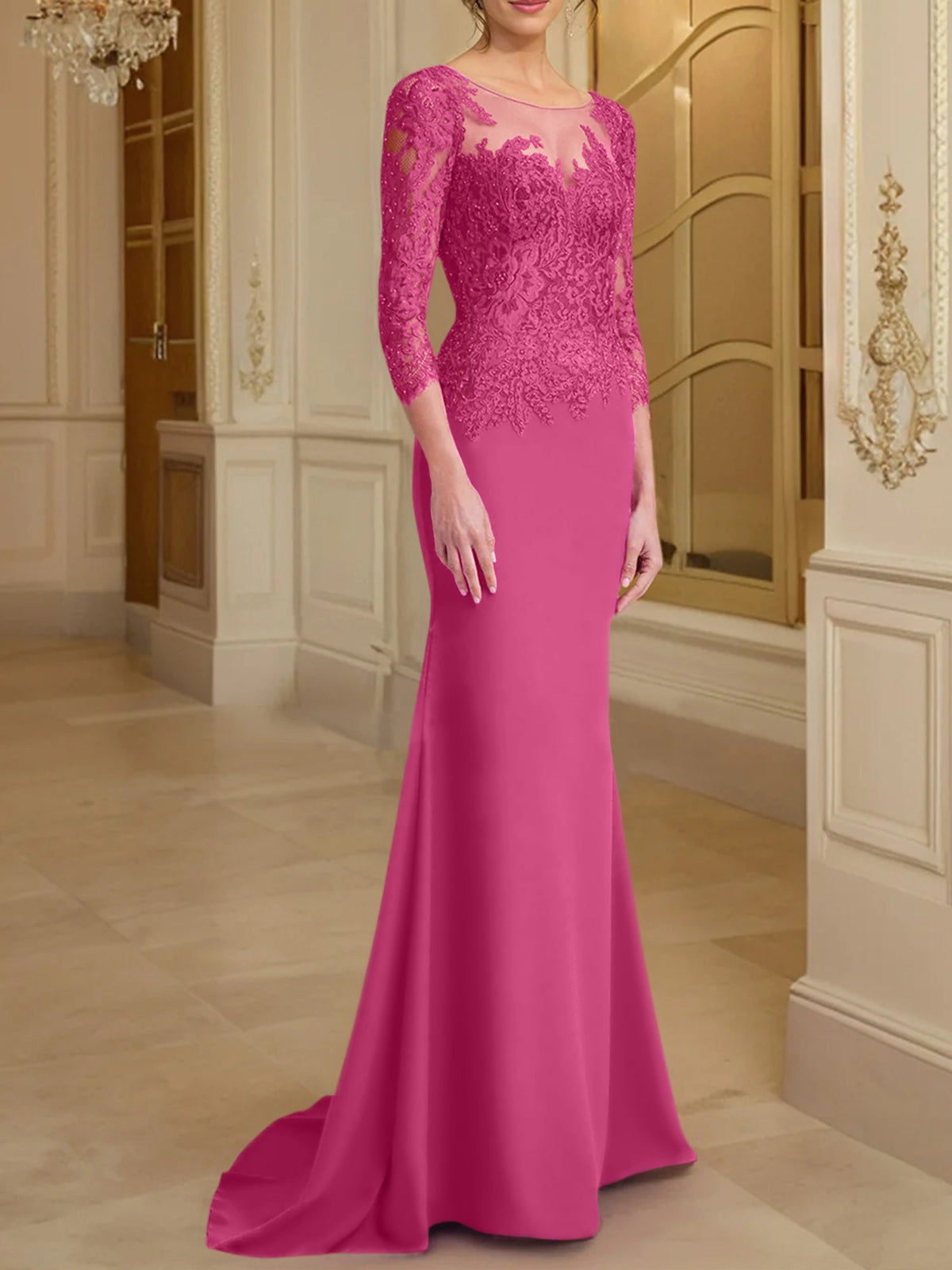 Long Sleeve Lace Mother Of The Bride Dresses In Trumpet Silhouette