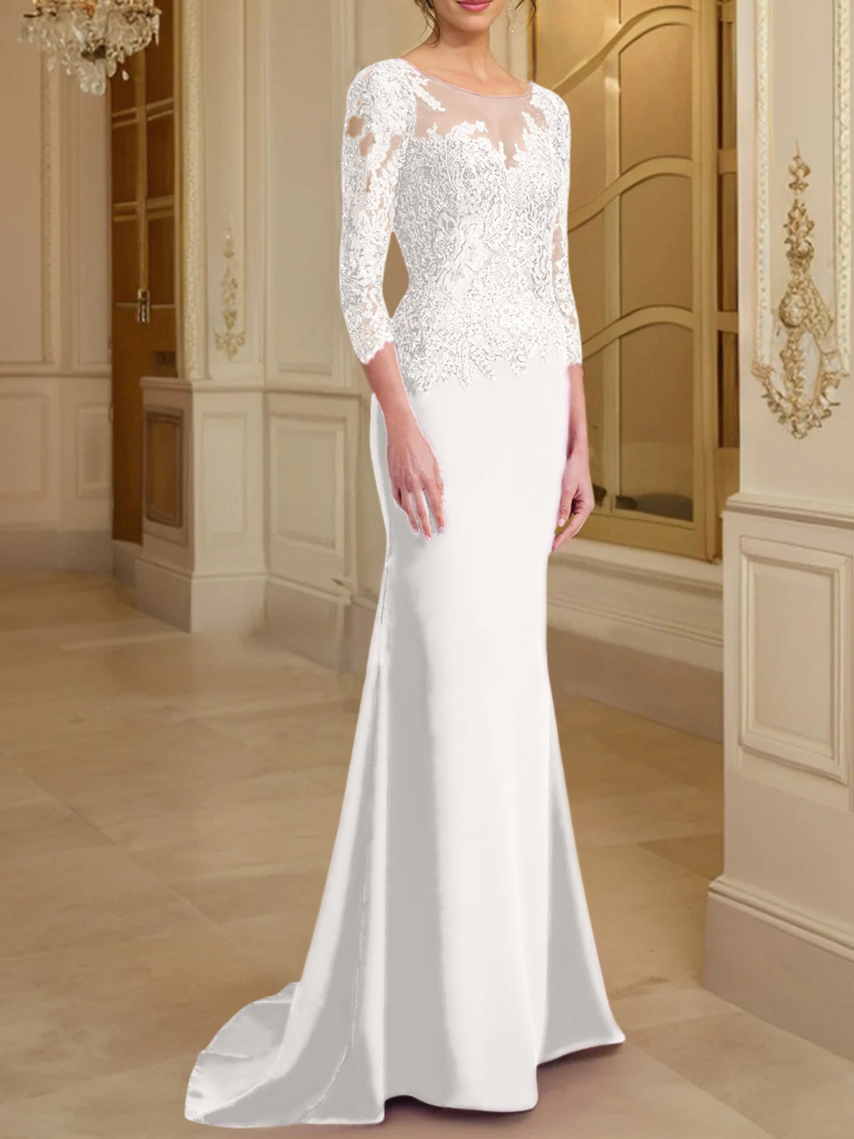 Long Sleeve Lace Mother Of The Bride Dresses In Trumpet Silhouette