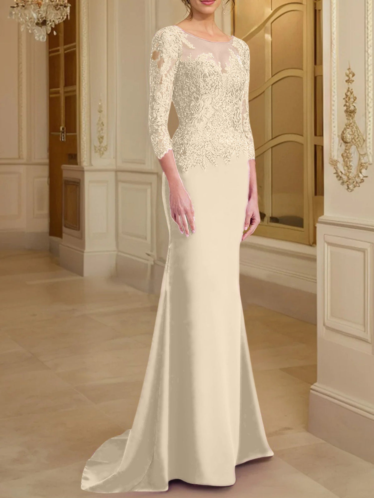 Long Sleeve Lace Mother Of The Bride Dresses In Trumpet Silhouette